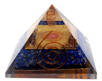 Lapiz Lazuli and Rose Quartz Orgonite Pyramid with Shree Yantra  (Set of 2 pcs)