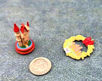 Vintage Hallmark Miniature Ornaments: Castle (1993) & Bethlehem (1992)