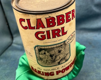 vintage Tin Clabber Girl Baking Powder with Paper Label Free Shipping