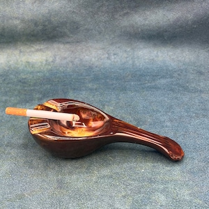 Vintage 1970s Ashtray Brown Drip Glaze Unique Vintage shape