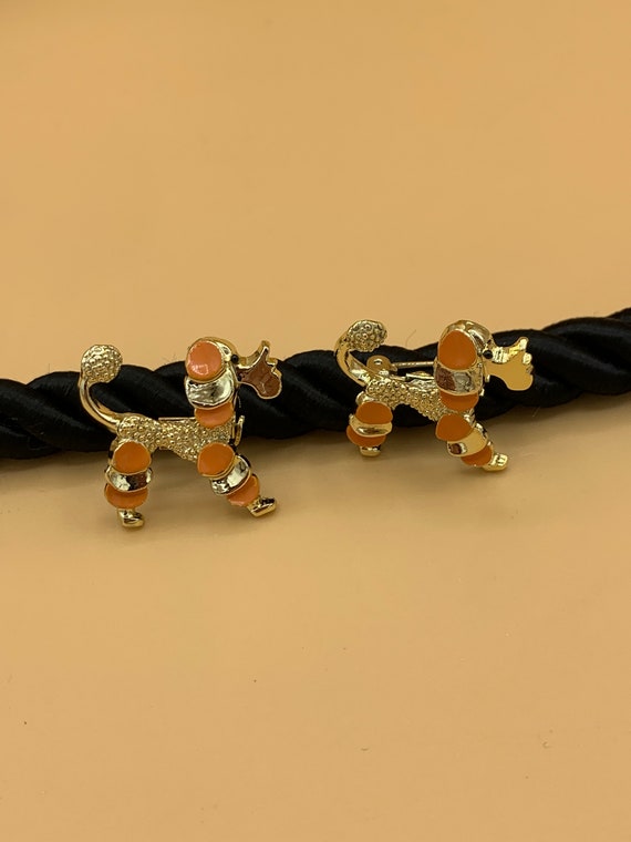 Vintage Set of Two Poodle Pins Orange and Goldtone - image 1