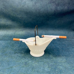 Vintage Ashtray Coal Bucket Shaped Milk Glass