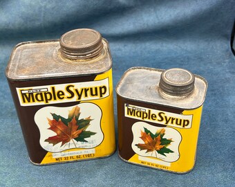 Vintage Tins Set of Two Maple Syrup Tins with Screw Lids 1 Qt and 1 Pt Free Shipping