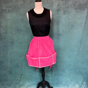 Vintage Apron Bright Pink with White and Gold Metallic Rick Rack