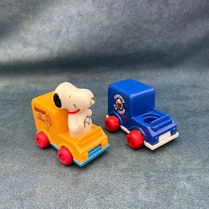 Vintage Snoopy Toys Ice Cream Trucks Set of Two with One Snoopy Driver
