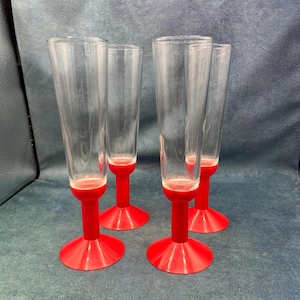 Vintage Bodum Champagne Flutes: Red Plastic Base, Set of 4