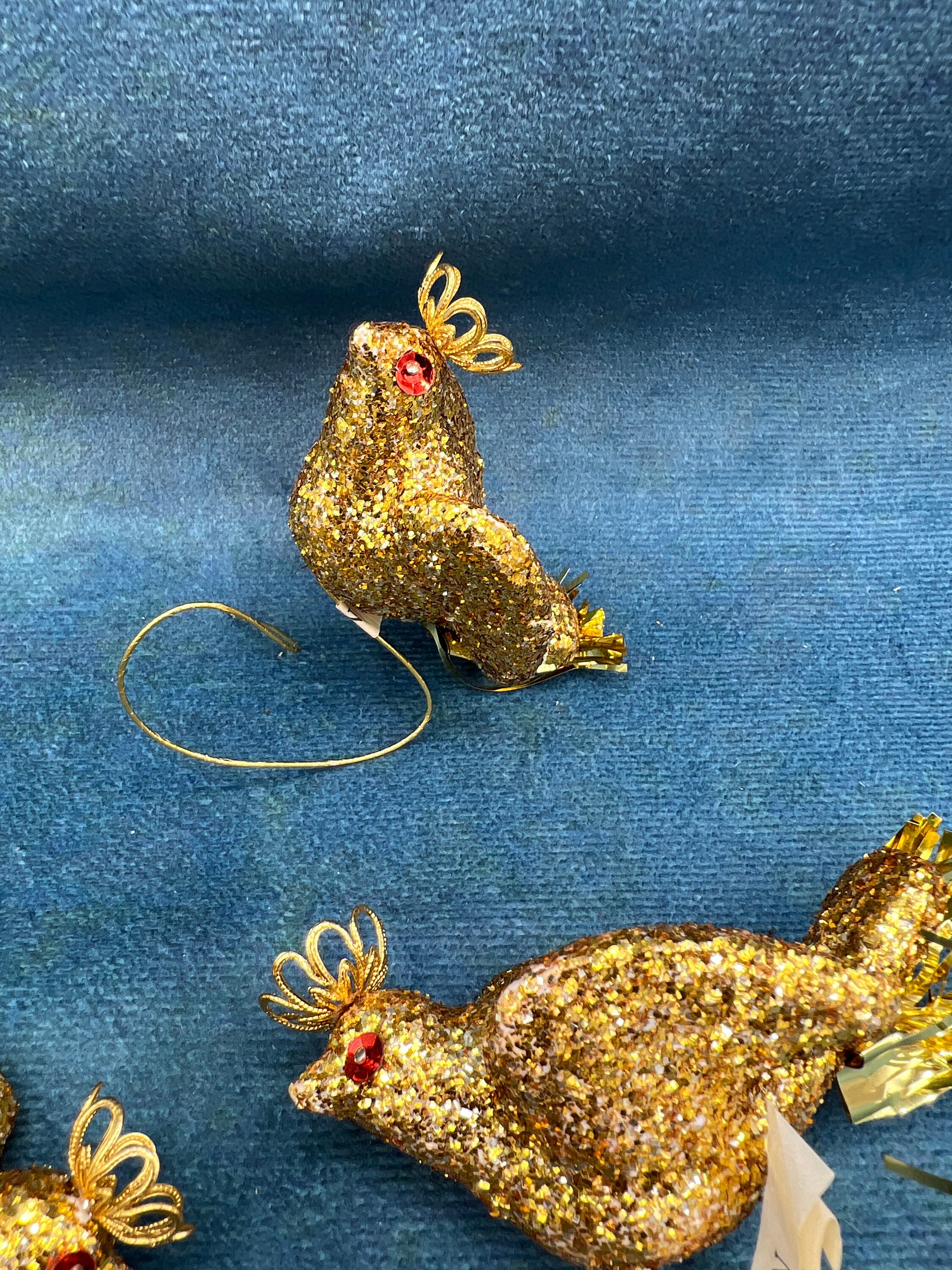 イギリス ヴィンテージ クリスタル調ガラスベル 小鳥 バード Vintage Christmas Gold Glitter Birds Made in Japan Set of 3