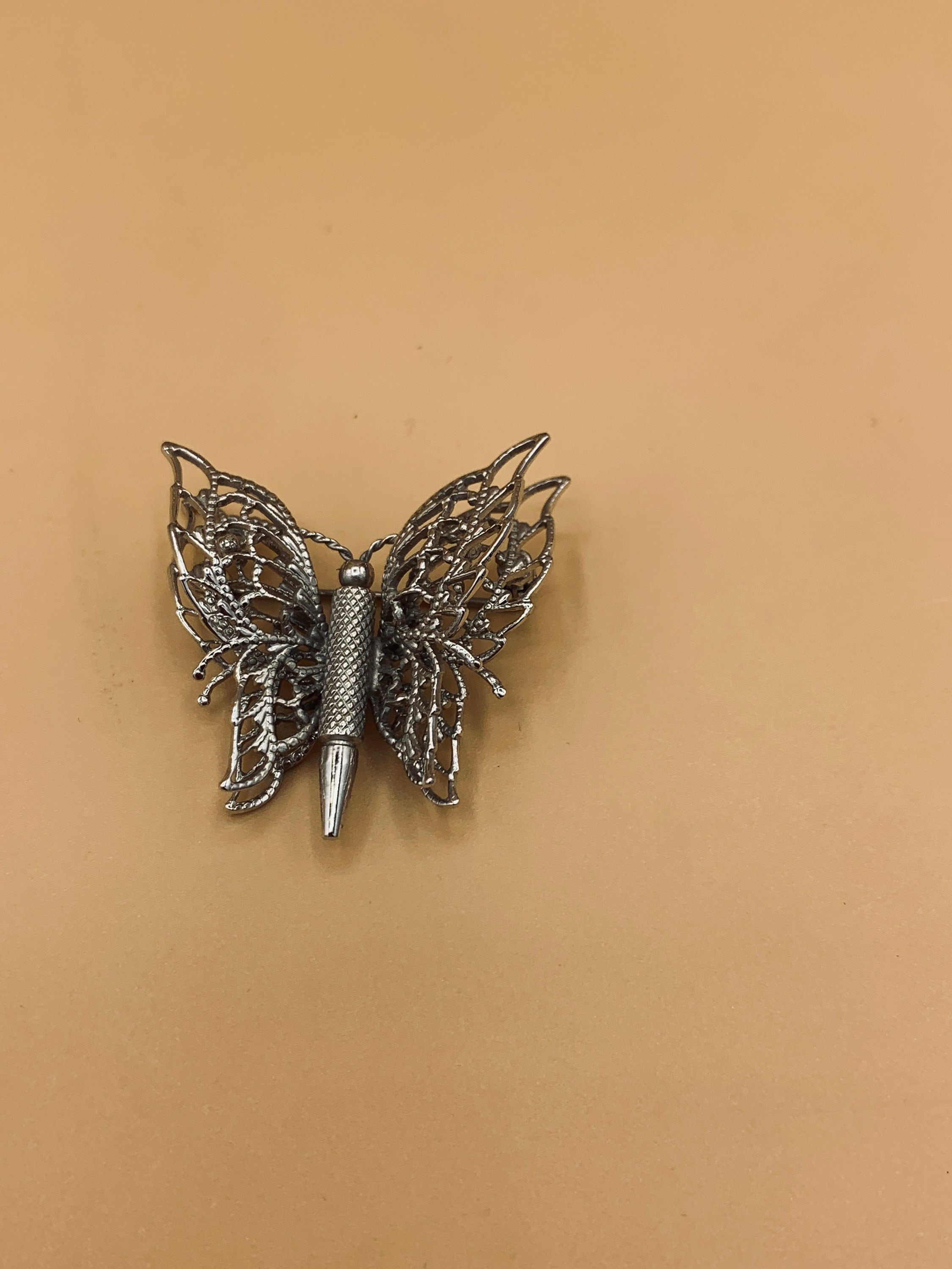 Signed Monet Silver Tone Butterfly Pin Brooch -  Hong Kong