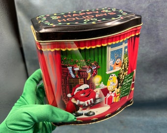 Vintage Tin M & M's Happy Holidays Theater Town Tin 1998 Free Shipping