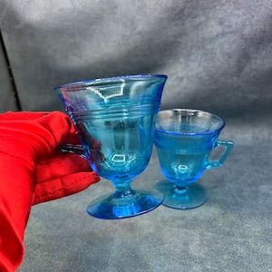 Vintage Aqua Blue Glass Tea Cups: Art Deco Set of 2