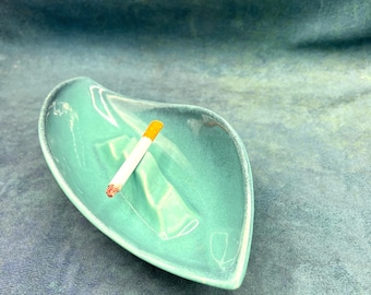 Royal Haeger Ashtray Teal blue leaf shaped