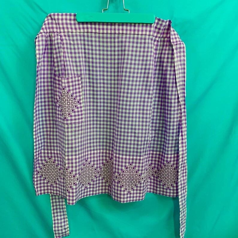 Vintage Purple Gingham Apron