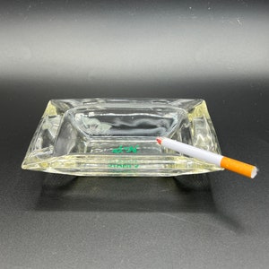 Vintage S & H Green Stamps Ashtray: Clear Glass, Green Graphic