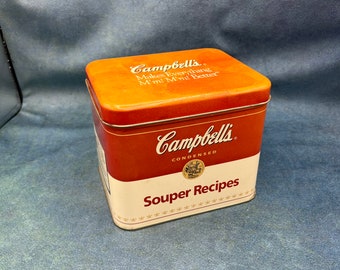 Vintage Tin Campbells Souper Recipes tin box with recipe cards Free Shipping