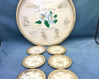 New Orleans Tray and Coasters tin souvenir with magnolia