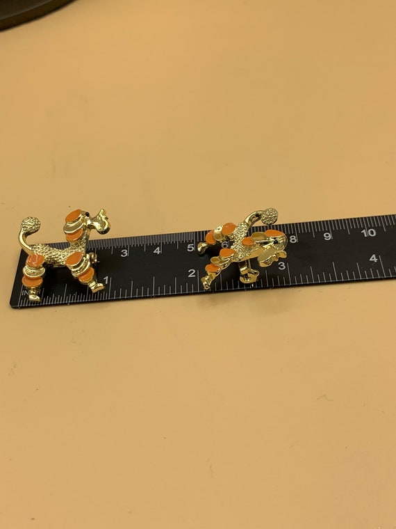 Vintage Set of Two Poodle Pins Orange and Goldtone - image 2