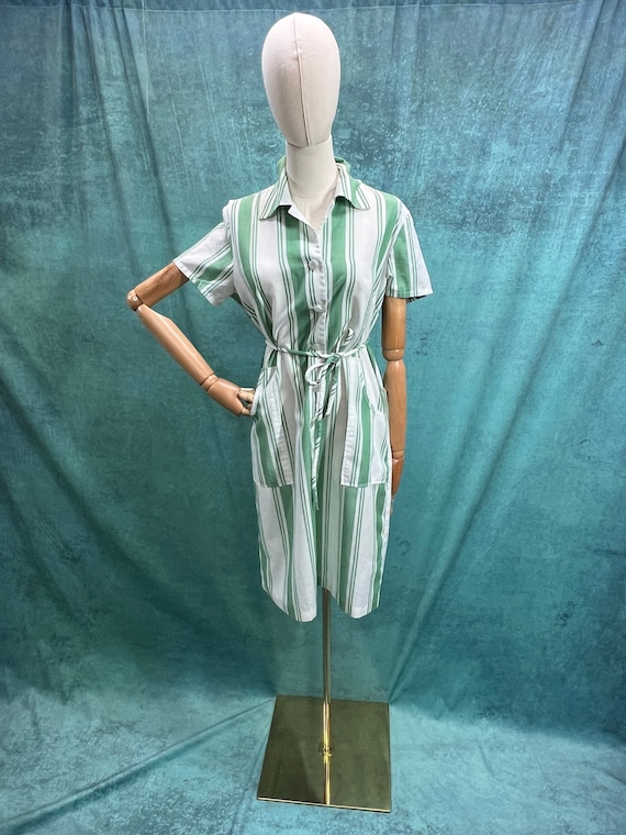 Vintage Dress Striped Green and White