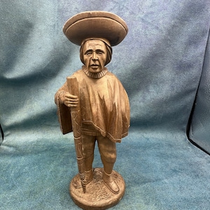 Wood Carving Figurine Man Made in Ecuador Walking Man 10&quot; Hand Carved