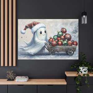 Spooky Ghost Winter Seasonal Transition Simple Print Canvas Wall Art, Halloween Christmas Spirit Snow Festive Ornament, Holiday Decor, Home