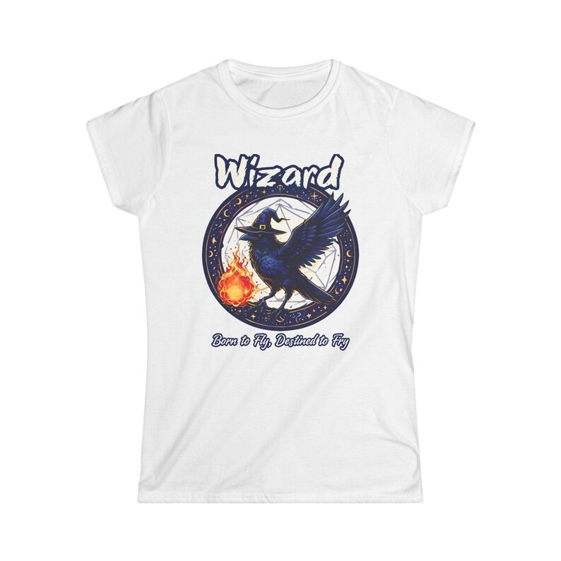 D&D Crow Wizard Woman's Shirt, Fireball Magic Adventure, Fantasy Roleplay Spell, Bird DnD Animal Tee, Cute RPG Top for Women and Gamers image 2
