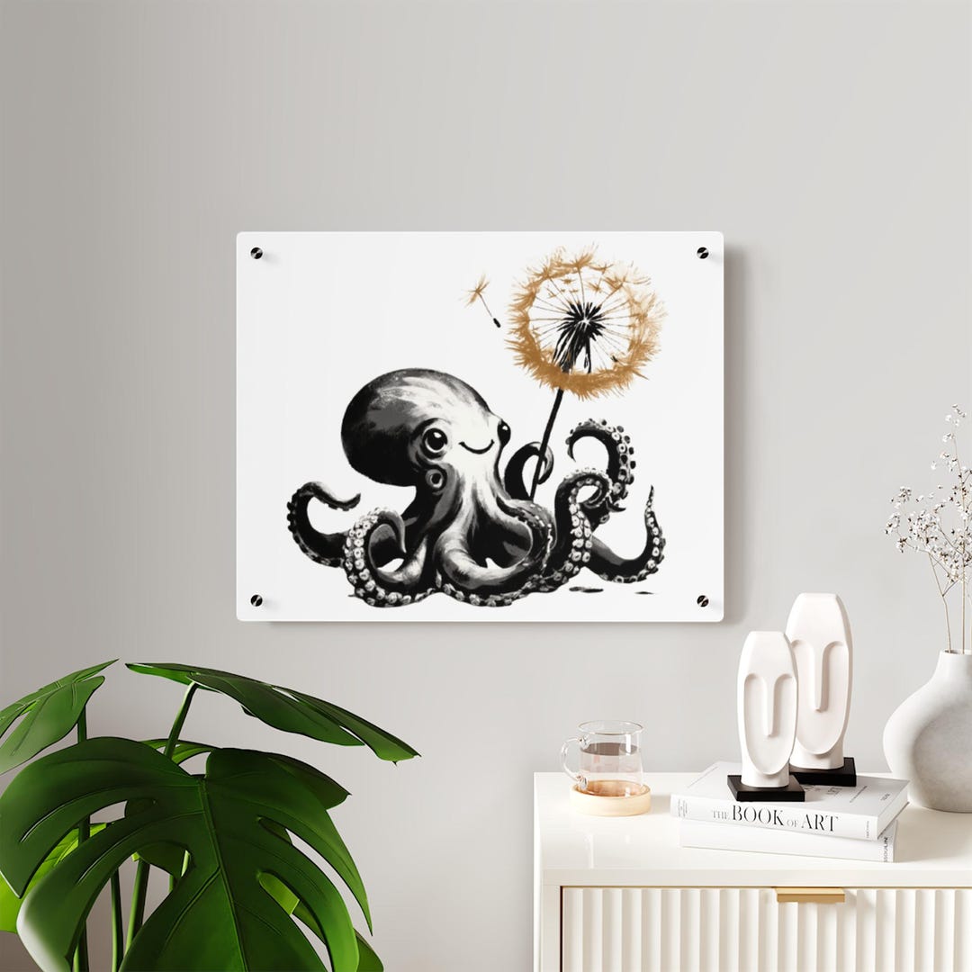 Octopus Fa Ric Panel Acrylic Wall Art Panels, Modern Octopus Dandelion Design, Marine Black ...
