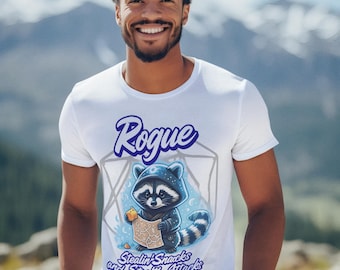 DnD Trash Panda Raccoon Rogue Unisex T-shirt | Fantasy Roleplay Tee for Men & Gamers, Night Adventure Shirt, Sneaky Animal Top, Cute RPG