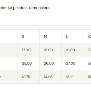 May include: Size chart showing width, length, and sleeve length measurements in inches for sizes S through 3XL.