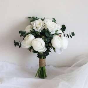 Boho Bridal Bouquet, White Greenery Bouquet, Wedding Bouquet, Eucalyptus Bouquet, Rustic Bouquet, Boho Bouquet, White Rose Peony Bouquet