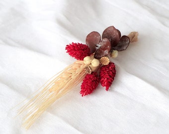 Dried Flower Boutonniere, Rustic Floral Buttonhole, Boho Boutonniere, Wine Phalaris Boutonniere, Preserved Eucalyptus, Groom & Groomsmen
