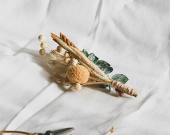 Dried Flower Boutonniere | Craspedia Buttonhole | Rustic Floral Buttonhole | Boho Wedding | Yellow Flower Boutonniere, Eucalyptus Bunny Tail