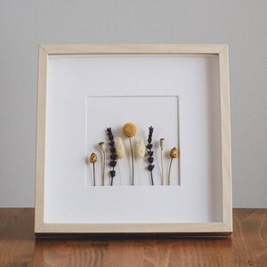 Dried Flowers in Frame | Dried Flower Arrangement | Craspedia, Lavender, Phalaris, Papaver | Gift for Her | Boho Home Decor | Wall Decor