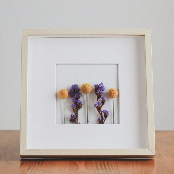 Dried Flowers in Frame | Dried Flower Arrangement | Craspedia, Statice | Mother's Day Gift|  Gift for Her | Boho Home Decor | Wall Decor