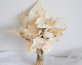 Boho Bridal Bouquet, Wedding Bouquet, Cream Boho Bouquet, Rustic Bouquet, Palm Bouquet, Rose Bouquet, Pampas Bouquet, Baby's Breath Bouquet