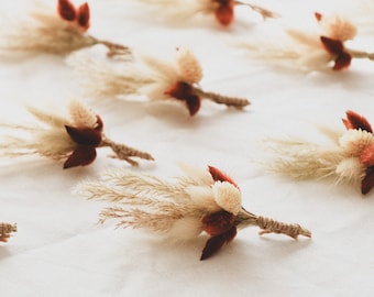 Dried Flower Boutonniere, Rustic Floral Buttonhole, Boho Pampas Boutonniere, Terracotta Bunny Tail Phalaris Boutonniere, Groom & Groomsmen