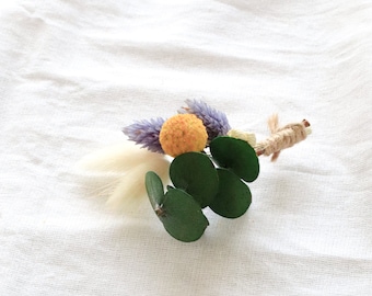 Dried Flower Boutonniere, Craspedia Eucalyptus Boutuonniere, Rustic Floral Buttonhole, Boho Wedding, Phalaris Bunny Tail Boutonniere