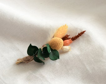 Dried Flower Boutonniere, Craspedia Buttonhole, Rustic Floral Buttonhole, Rust Boutonniere, Eucalyptus Pampas Boho Boutonniere