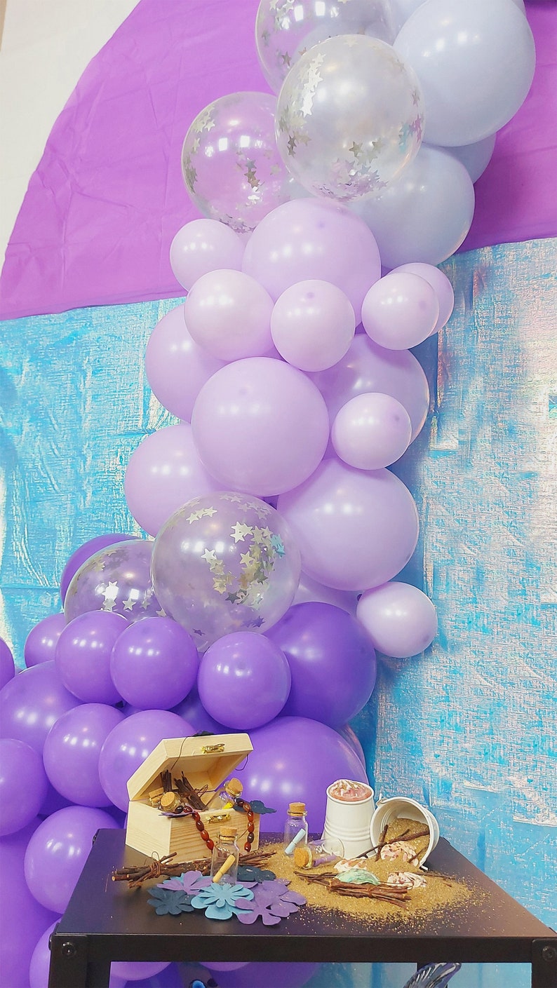 Frozen Mermaid Purple Balloon Arch Kit with Pump Garland Kit Pastel Grey Silver Star Confetti for Party Decorations Birthday Baby Shower