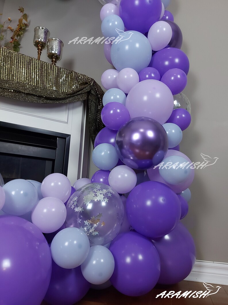 Frozen Mermaid Purple Balloon Arch Kit with Pump Garland Kit Pastel Grey Silver Star Confetti for Party Decorations Birthday Baby Shower