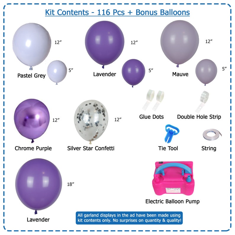 Frozen Mermaid Purple Balloon Arch Kit with Pump Garland Kit Pastel Grey Silver Star Confetti for Party Decorations Birthday Baby Shower