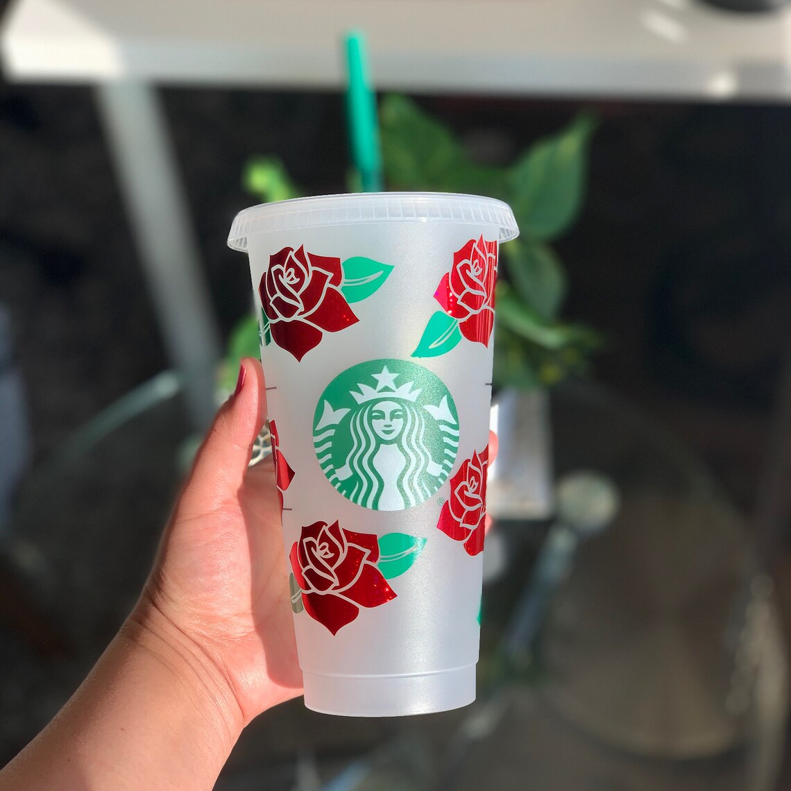 Rose Starbucks Cup Red Rose Starbucks Cup Personalized Etsy