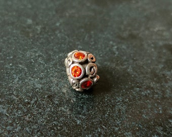 Pandora Silver bead charm with Orange Cubic Zirconia -  "Primrose path" 790330CZ RETIRED Floral Boho Style Gift for her Pandora bracelet