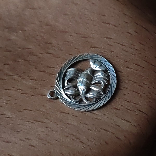 Round Cancer silver open work charm , Zodiacal sign charm , June 21 – July 22 , Hallmarked with Sword - 835 silver proof. Dutch made ,