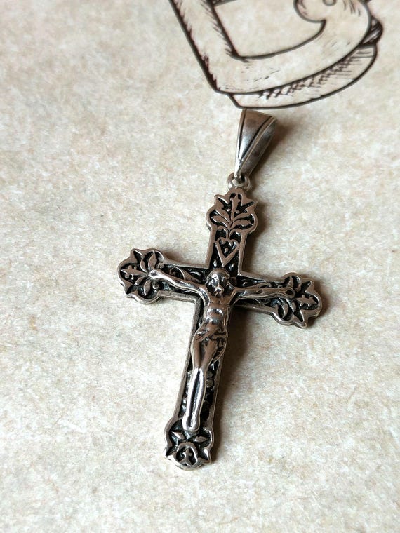 Vintage Sterling Silver Jesus Christ Cross - Decorated Vintage Sterling Silver Jesus Christ Cross - Decorated