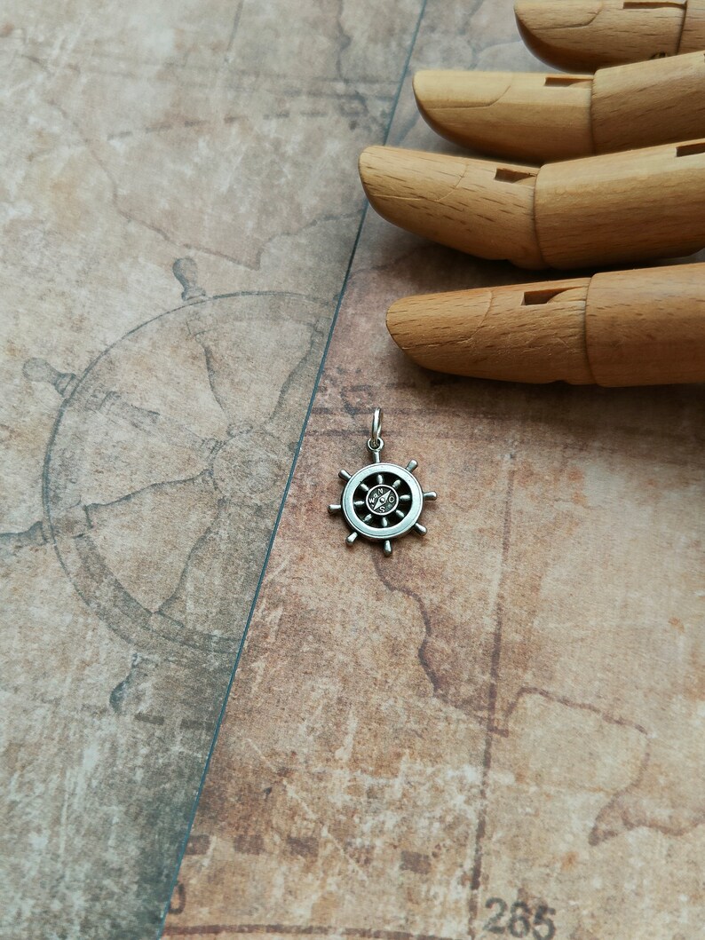 Ship's Wheel Silver Charm Bracelet Charm Nautical Charm, Dutch Silver