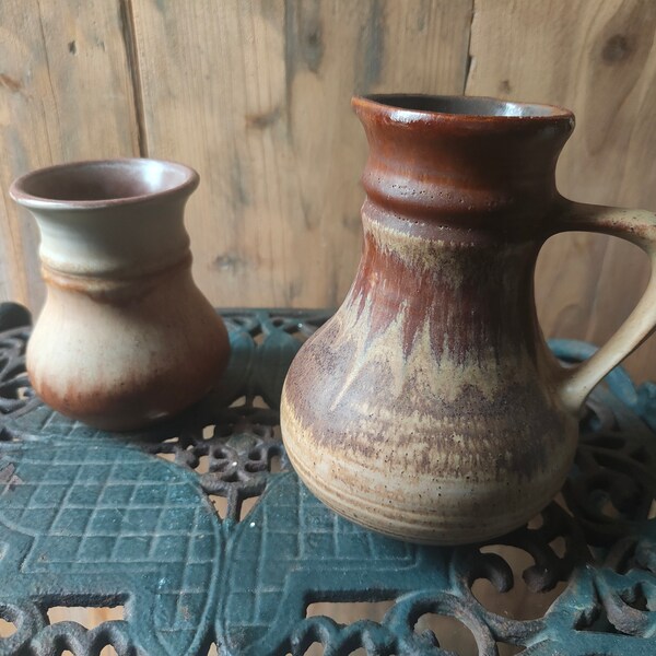 Two vintage pottery vases from GDR by VEB Strehla Keramik , 9021 and 7467 , Earthy and Warm color glaze , 1970's East Germany