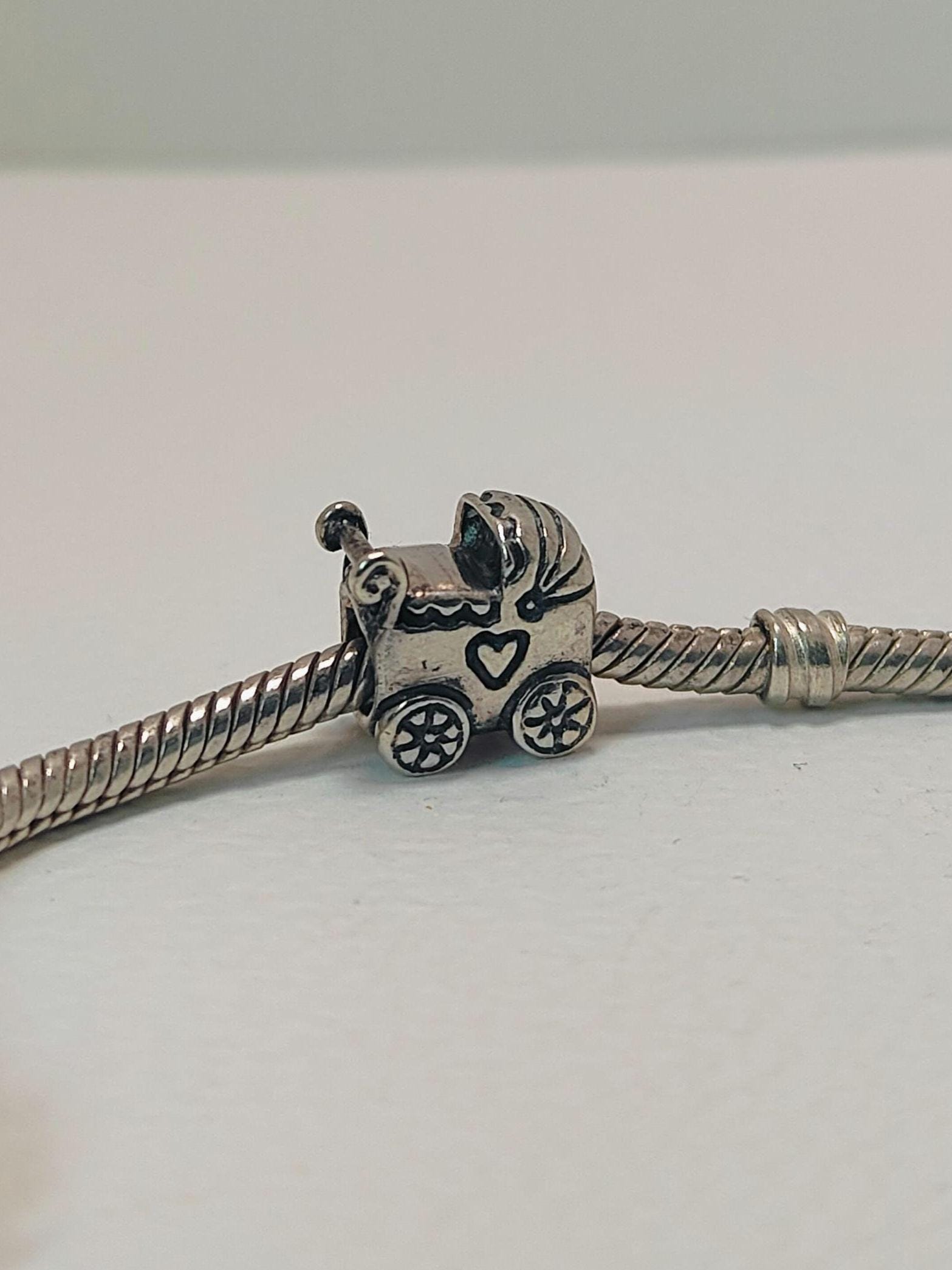 Pandora Kinderwagen Anhänger 790346 Gebraucht Authentisch Selten Sterling Silber Anhänger