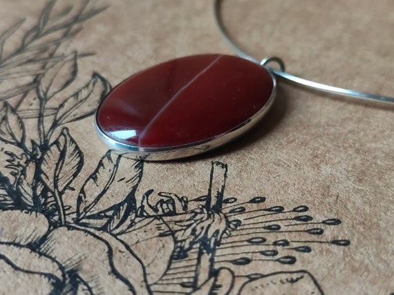 Vintage oval Carnelian and Silver Necklace from t… - image 6