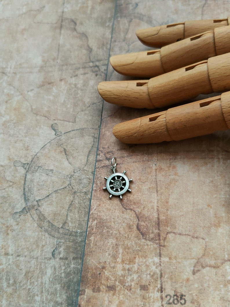 Ship's Wheel Silver Charm Bracelet Charm Nautical Charm, Dutch Silver