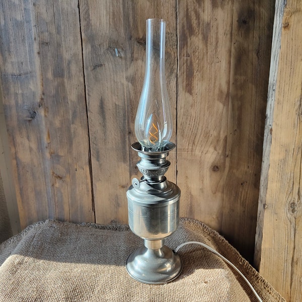 Gerla Tin Dutch pewter table lamp with Kosmos Brenner decorative oil lamp like burner, e14 bulb fitting , handmade, Retro lighting