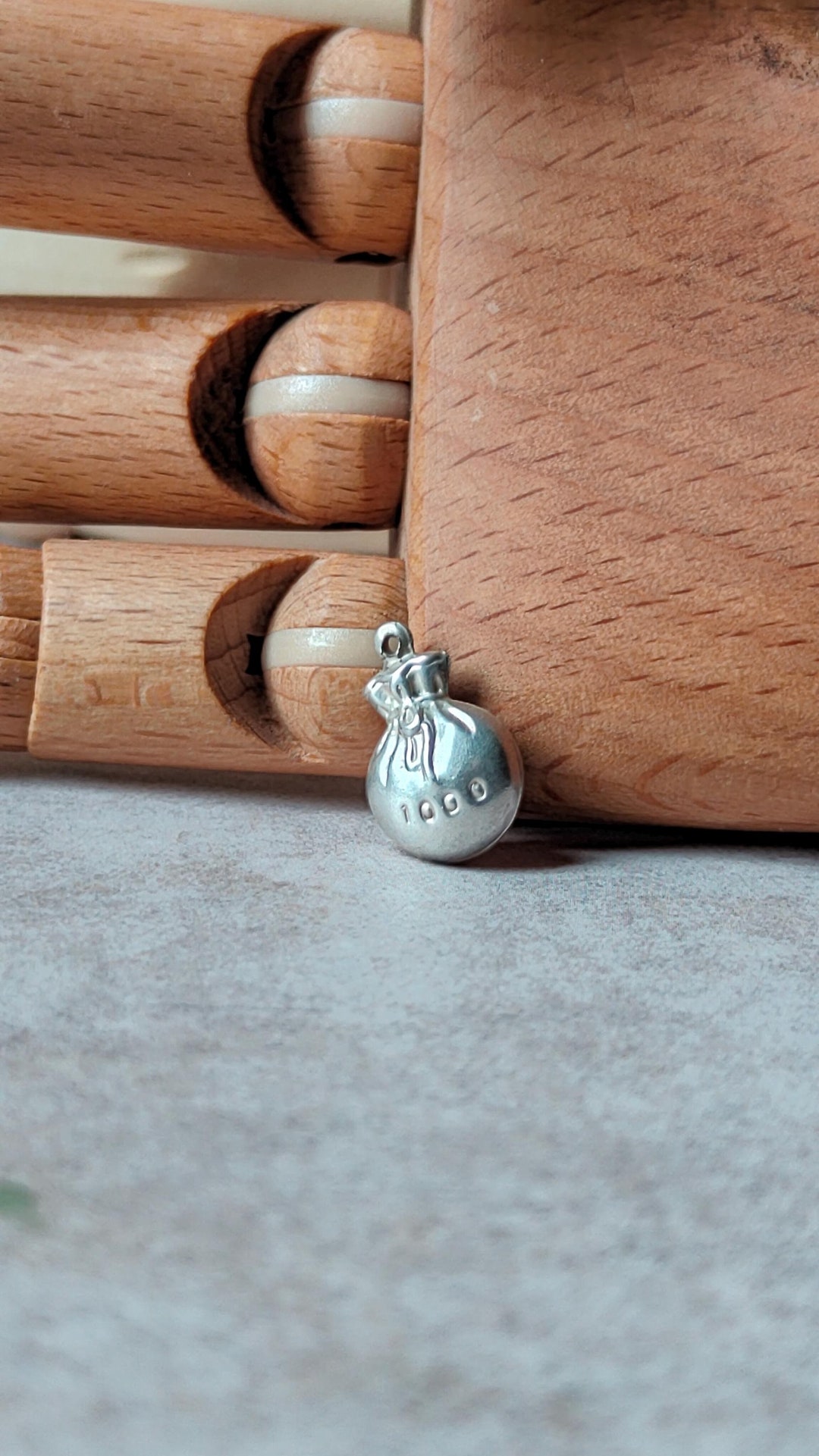 Vintage Silver Charm 1000 Pouch With Cash 3D Charm Good Luck Charm of